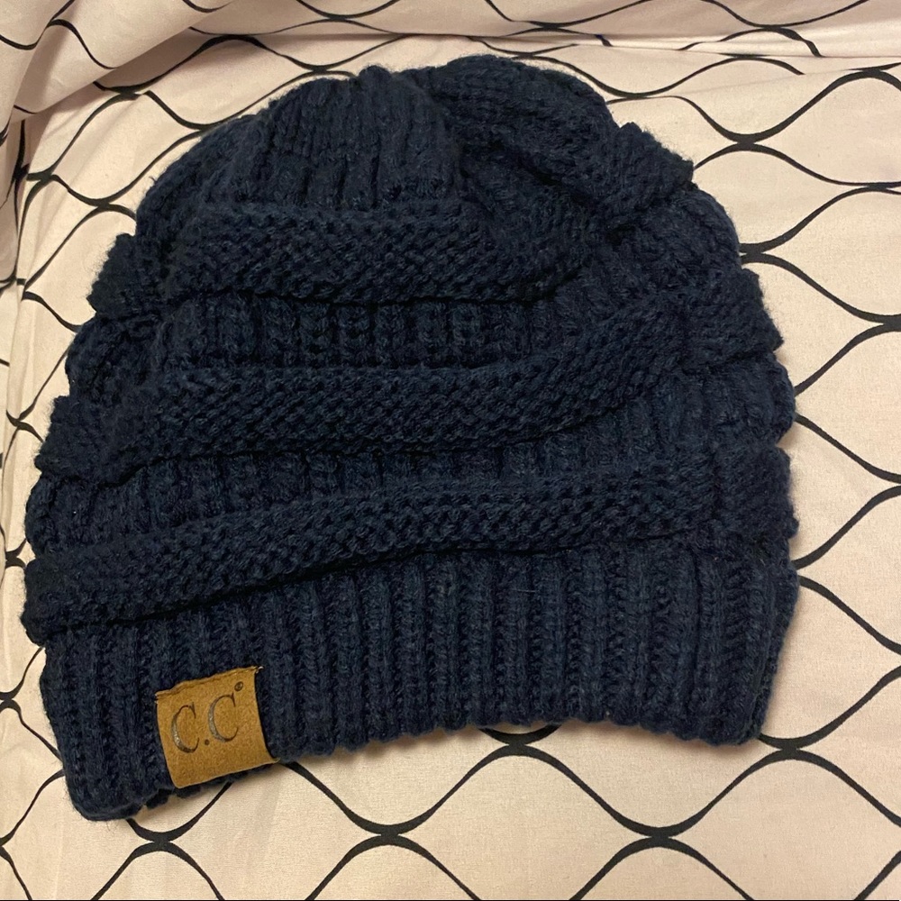 Navy blue knitted beanie